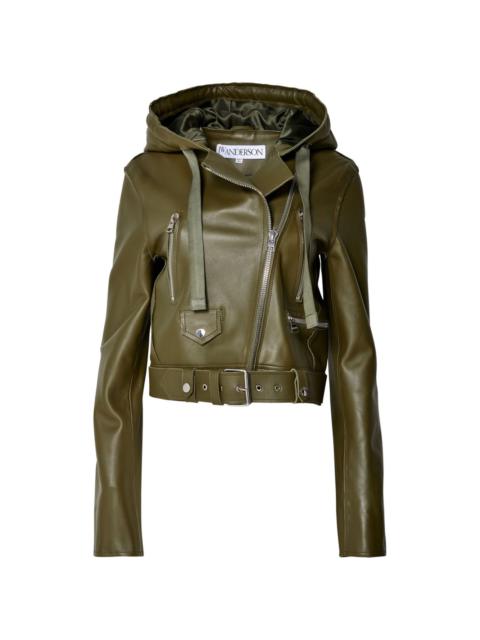 hooded leather biker jacket