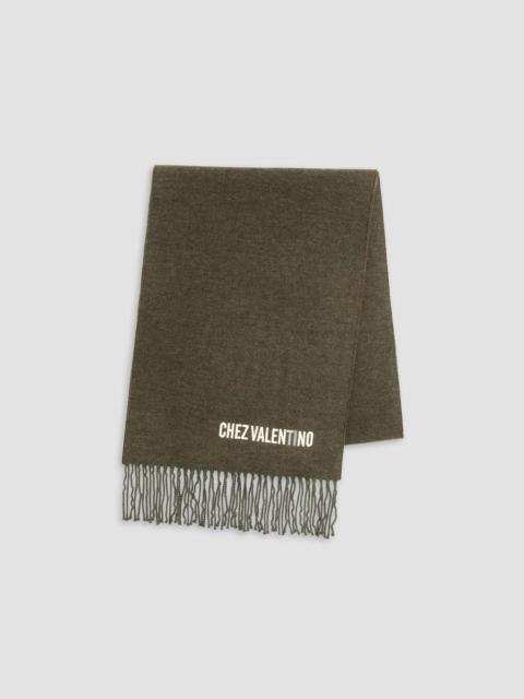 Valentino Men's Wool Scarf with Chez Embroidery - Military Green