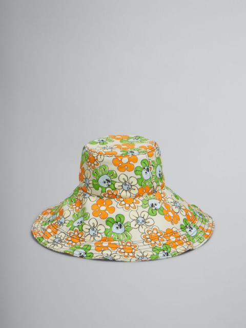 Marni ORANGE AND GREEN PRINTED ORGANIC GABARDINE HAT