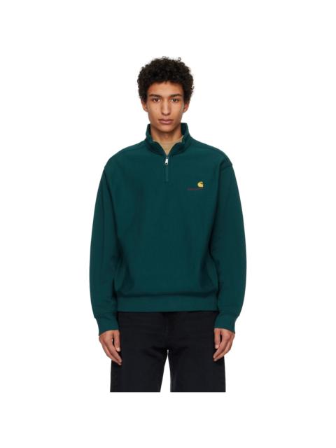 Carhartt WIP Green Half Zip American Script Sweatshirt