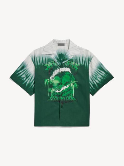 BALENCIAGA Men's Extreme Tie Dye Bowling Short Sleeve Shirt in Green/white