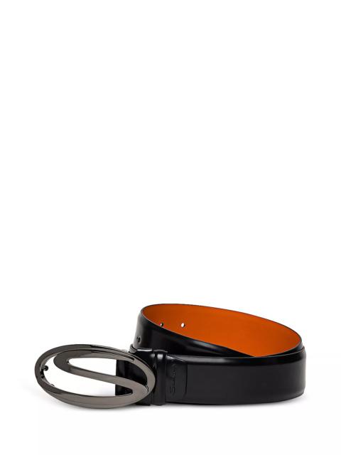 Men's Leather Logo Buckle Belt