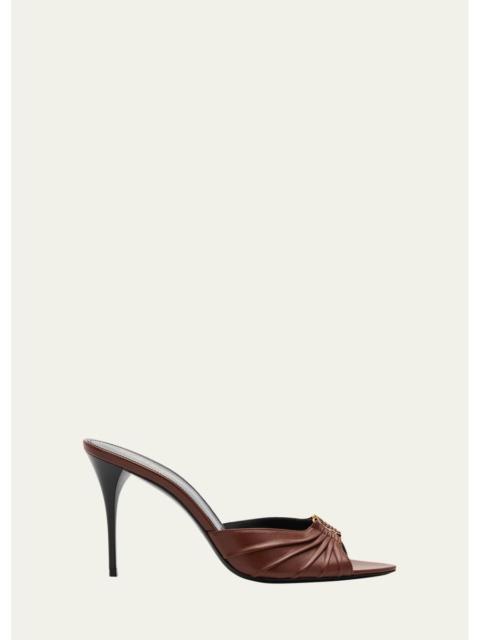 SAINT LAURENT Babylone YSL Ruched Leather Mule Sandals