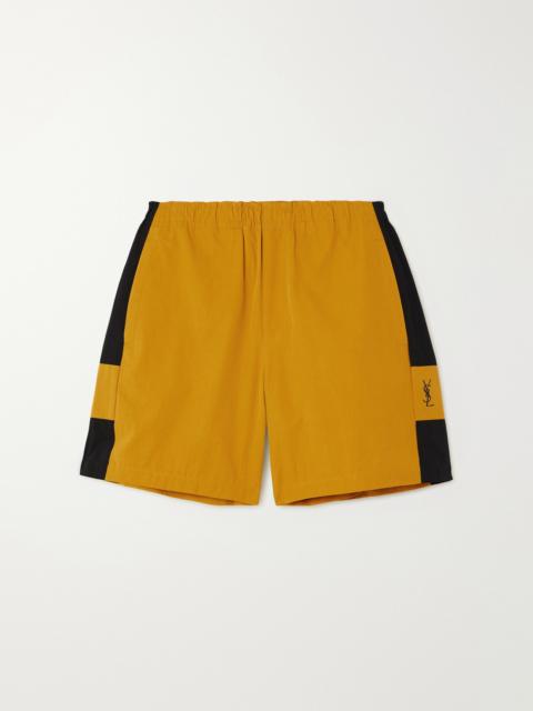 SAINT LAURENT Embroidered Two-tone Cotton-twill Shorts