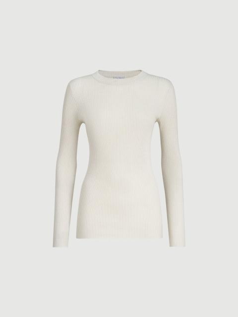 Brunello Cucinelli Sparkling cashmere and silk rib knit lightweight sweater