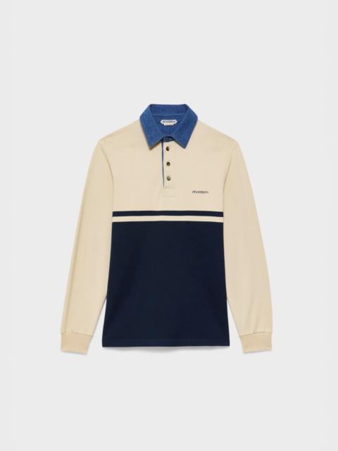 JW Anderson WOMENS CONTRAST COLLAR RUGBY POLO IN OFF WHITE & NAVY