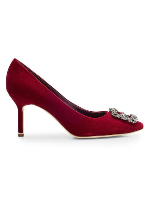 Manolo Blahnik Women's Hangisi Crystal-Embellished Buckle Pumps - Dark Red