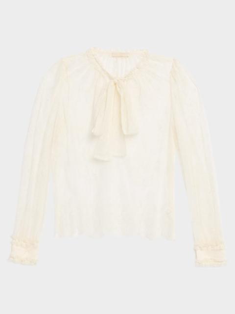 ULLA JOHNSON Iliana Lace Neck-Tie Blouse
