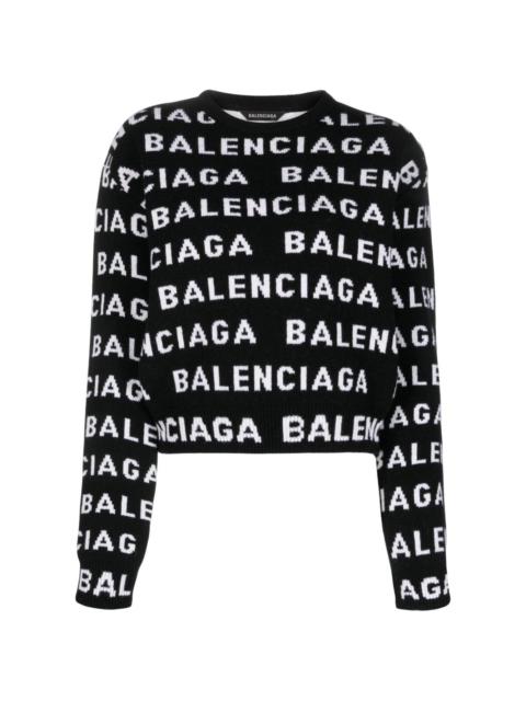 BALENCIAGA intarsia-logo crew-neck jumper