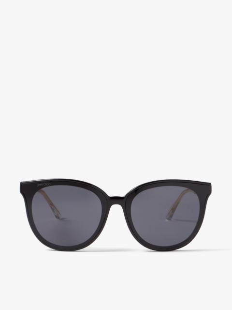 JIMMY CHOO Jaime
Black Oval-Frame Sunglasses with Repeat Logo