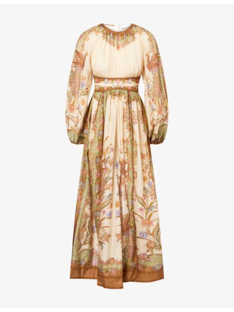 Zimmermann Indra Waisted Cotton And Linen Blend Maxi Dress