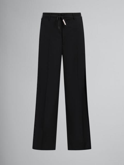 Marni BLACK TROPICAL WOOL TROUSERS WITH SATIN STRIPES