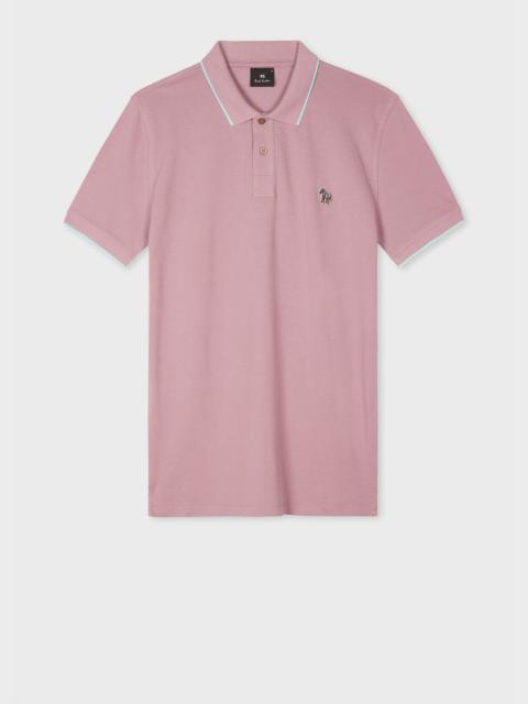Paul Smith Slim-Fit Powder Pink Zebra Logo Polo Shirt With Blue Tipping