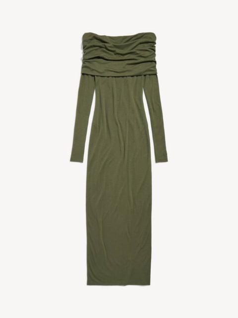 BALENCIAGA Women's Long Sleeve Off-shoulder Dress in Military Green
