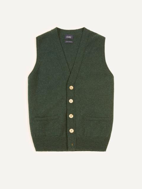 Drake's Green Lambswool Sleeveless Cardigan