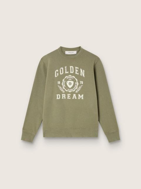 Golden Goose Men's green cotton fleece sweatshirt with logo