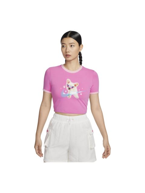 Nike (WMNS) Nike Sportswear Graphic Slim Crop T-shirt Asia Sizing 'Pink' HM4621-675