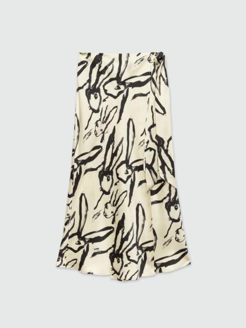 MSGM Ivory midi skirt with "Sketched Bunnies" print
