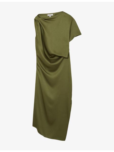REISS Kenzie Draped Satin Midi Dress
