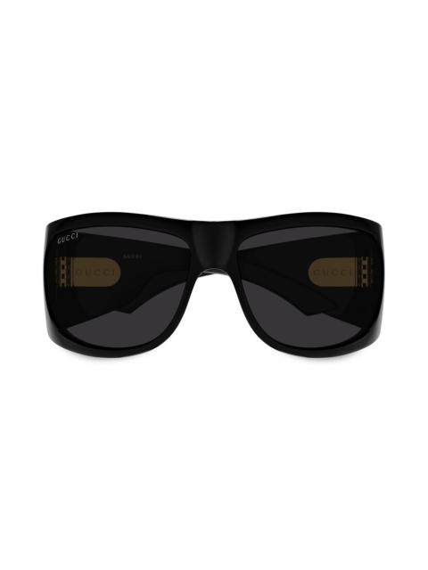 GUCCI Women's Double G 66MM Logo Square Sunglasses - Gold Black