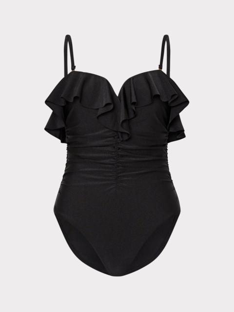 MILLY Glossy Strapless Ruffle One Piece