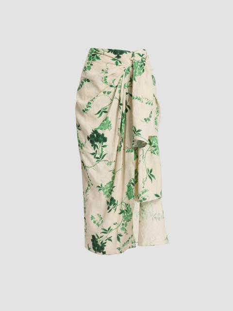 Erdem FLORAL PRINT LINEN DRAPE MIDI SKIRT
