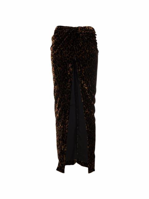 LaQuan Smith velvet cheetah-print draped skirt