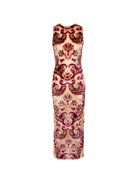 baroque-pattern velvet midi dress