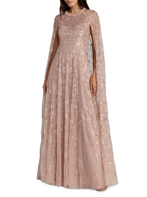 MAC DUGGAL Women's Sequined Cape-Sleeve Gown - Rose