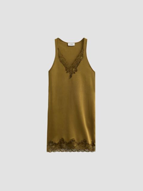 Balmain Women's Lace-Trimmed V-Neck Slip Mini Dress - Green Kaki