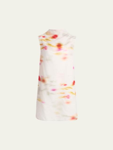 FERRAGAMO Blossom Flower Organdy Funnel-Neck Mini Dress