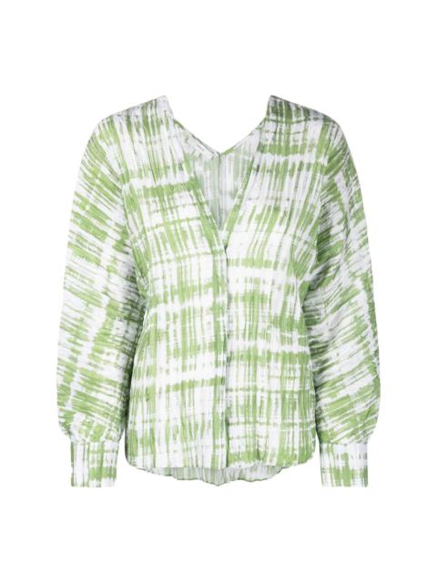 tie-dye long-sleeve silk blouse