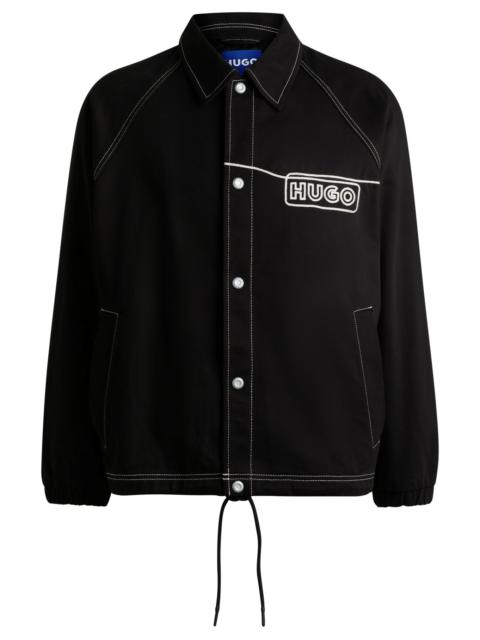 HUGO COTTON-TWILL JACKET WITH CHAIN-STITCH LOGO