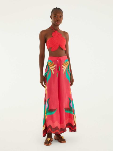 FARM RIO Multicolor Nature Beaded Tasssels Wide-Leg Pants