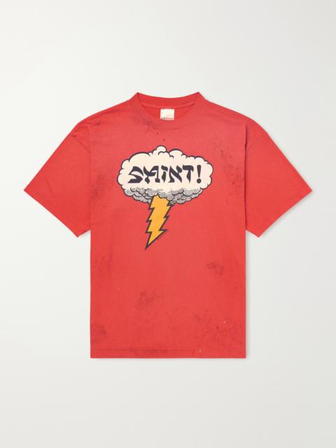 SAINT M×××××× Distressed Logo-Print Cotton-Jersey T-Shirt
