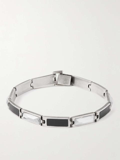SAINT LAURENT Silver-Tone, Leather and Glass Bracelet