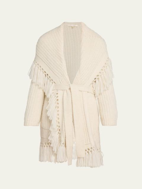 LoveShackFancy Daphira Fringe Alpaca Wrap Cardigan
