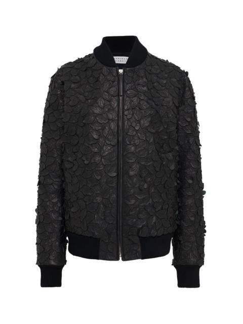 GABRIELA HEARST Winslow Embroidered Leaves Bomber in Black Nappa Leather