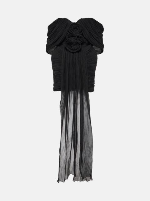MAGDA BUTRYM Floral-appliqué off-shoulder silk minidress