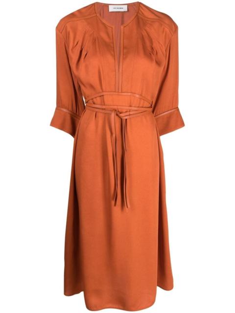 belted-waist midi dress