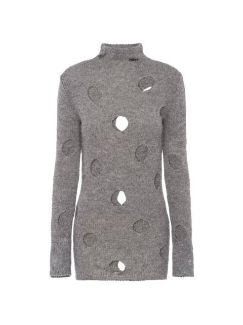 Shetland wool turtleneck sweater with decorative holes