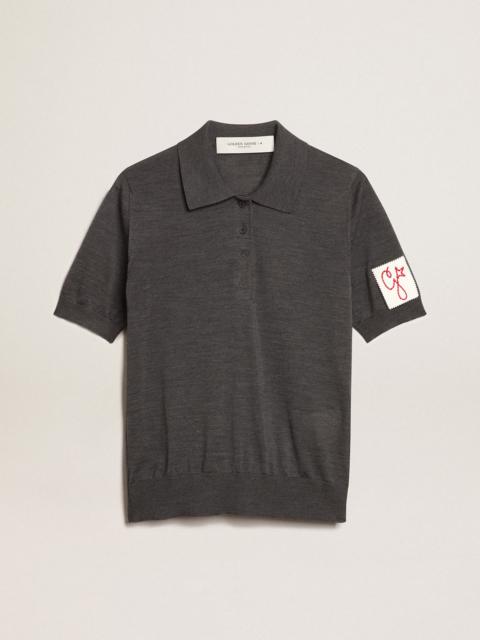 Women’s polo shirt in anthracite merino wool