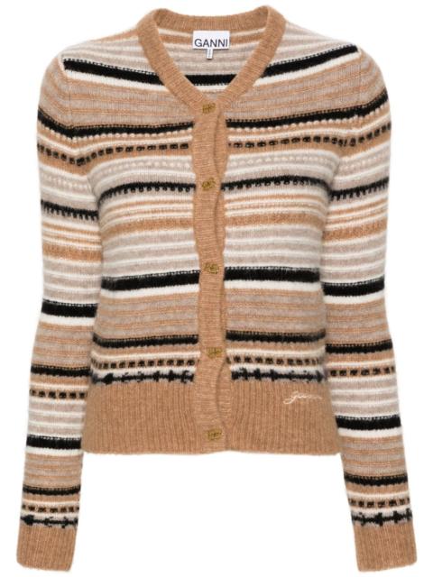 GANNI logo-buttons striped cardigan