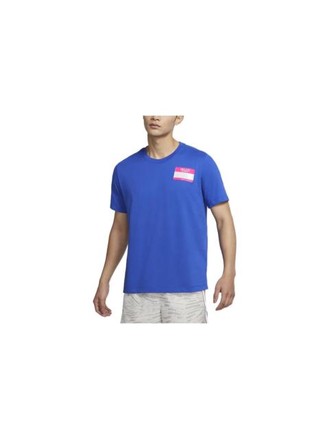 Nike Nike Dri-fit 뒤 만화 알파벳 본 인쇄 둥근 목 Breathable 운영하는 짧은 소매 파랑