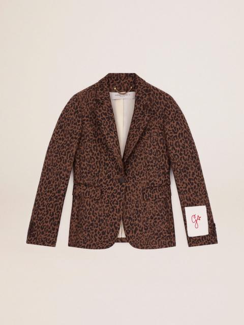 Golden Collection single-breasted blazer in wool with jacquard animal pattern