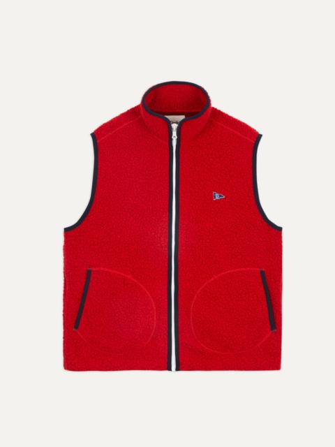 Drake's Red Boucle Wool Zip Fleece Vest