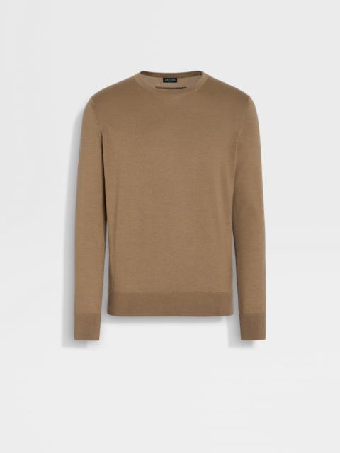 ZEGNA DARK BEIGE MÉLANGE CASHSETA CREWNECK