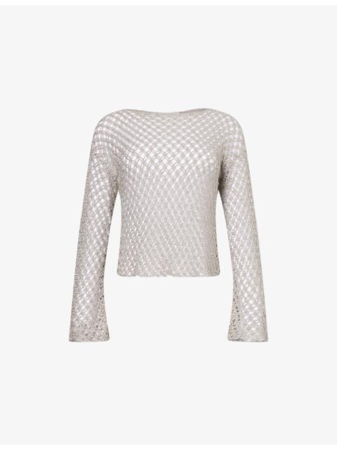 TWP Slash-Neck Open-Knit Crochet Top