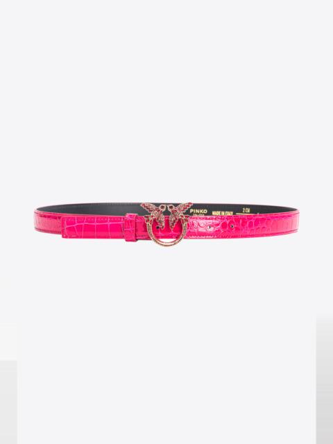 PINKO GALLERIA THIN 2CM SHINY COLOURED CROC-PRINT BELT WITH LOVE BIRDS BUCKLE