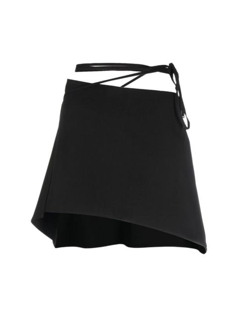 tied-waist asymmetric mini skirt